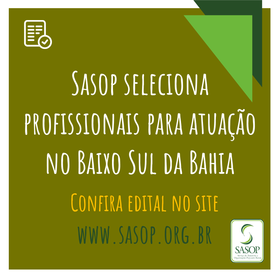 Sasop seleciona profissional para atuação no Baixo Sul da Bahia